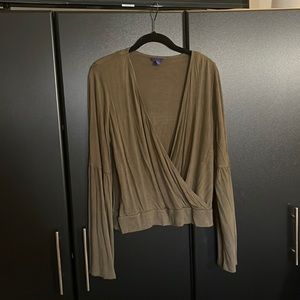 Army green deep v blouse
